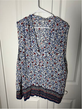 Ava Christine Blouse 3X White Blue Floral Sleeveless